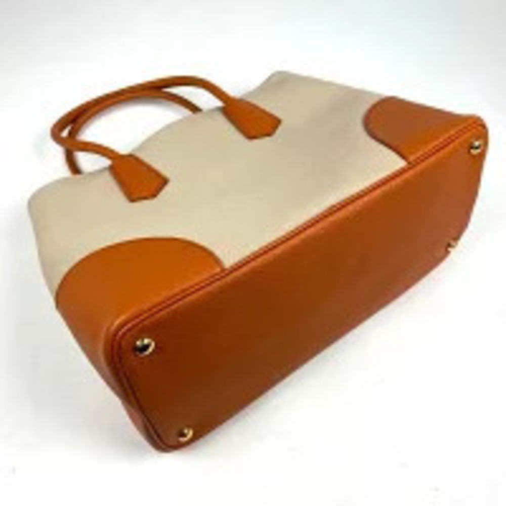 Prada Tote Shoulder Bag Handbag Canvas Orange Beige Plate